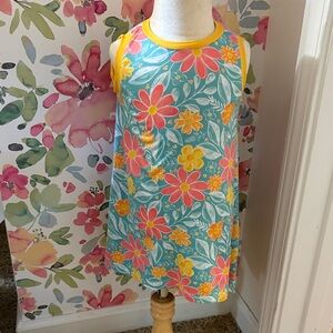 Vibrant Floral Kids Dress - Teal, Pink, and Yellow